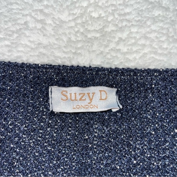 Suzy D London FLORENTINE V NECK SPARKLE BATWING KNIT Sweater Navy Sz LG - Picture 9 of 12